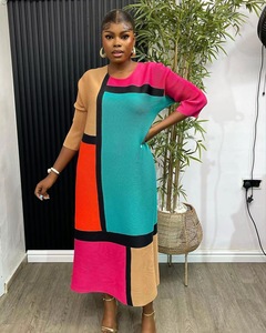 2023 mùa xuân xếp li ăn mặc dài màu chặn cục Nigeria thời trang ăn mặc của phụ nữ - Product Image 4
