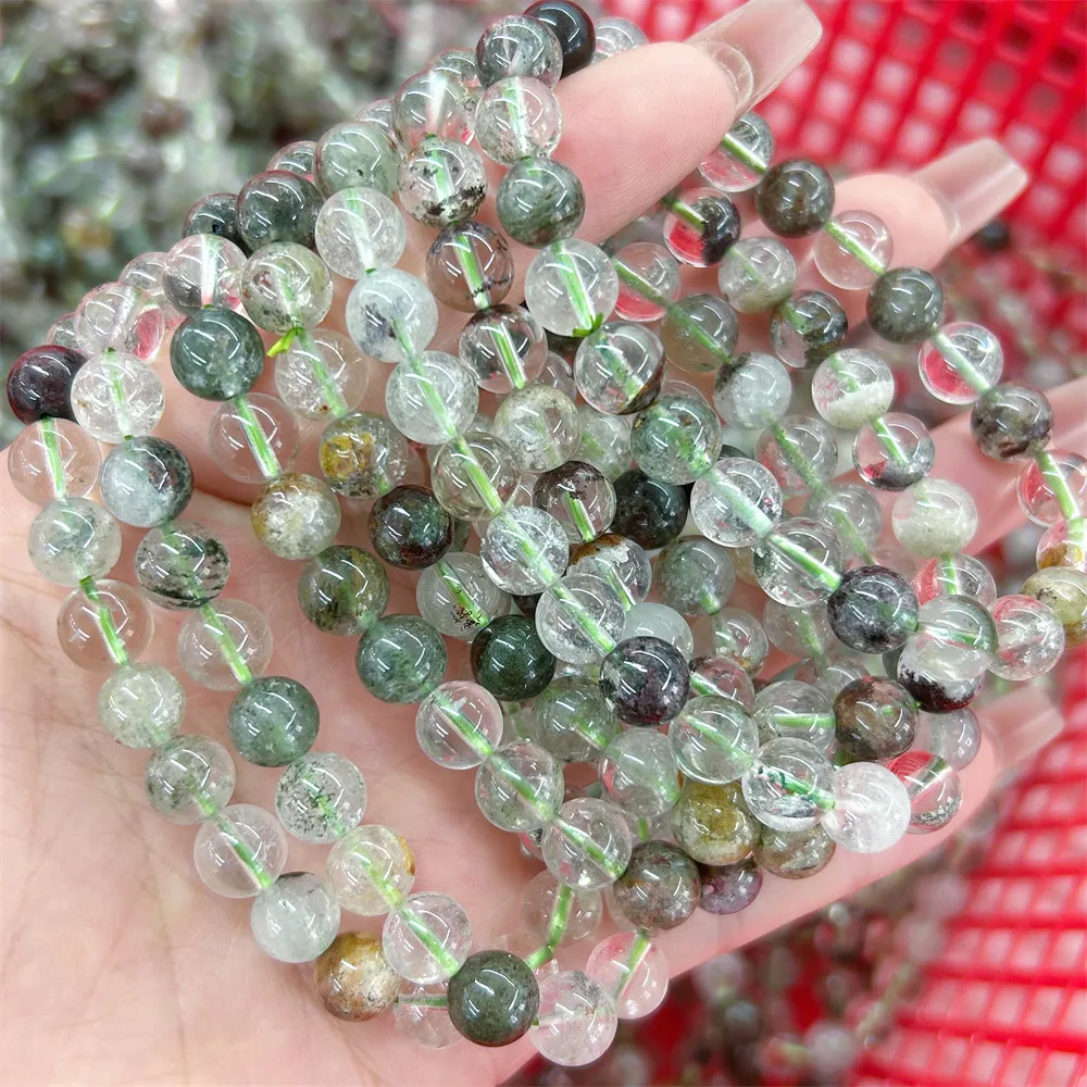 Wholesale fashion jewelry natural crystal good flash 8 mm round beads green garden quartz bracelet for presents decoration