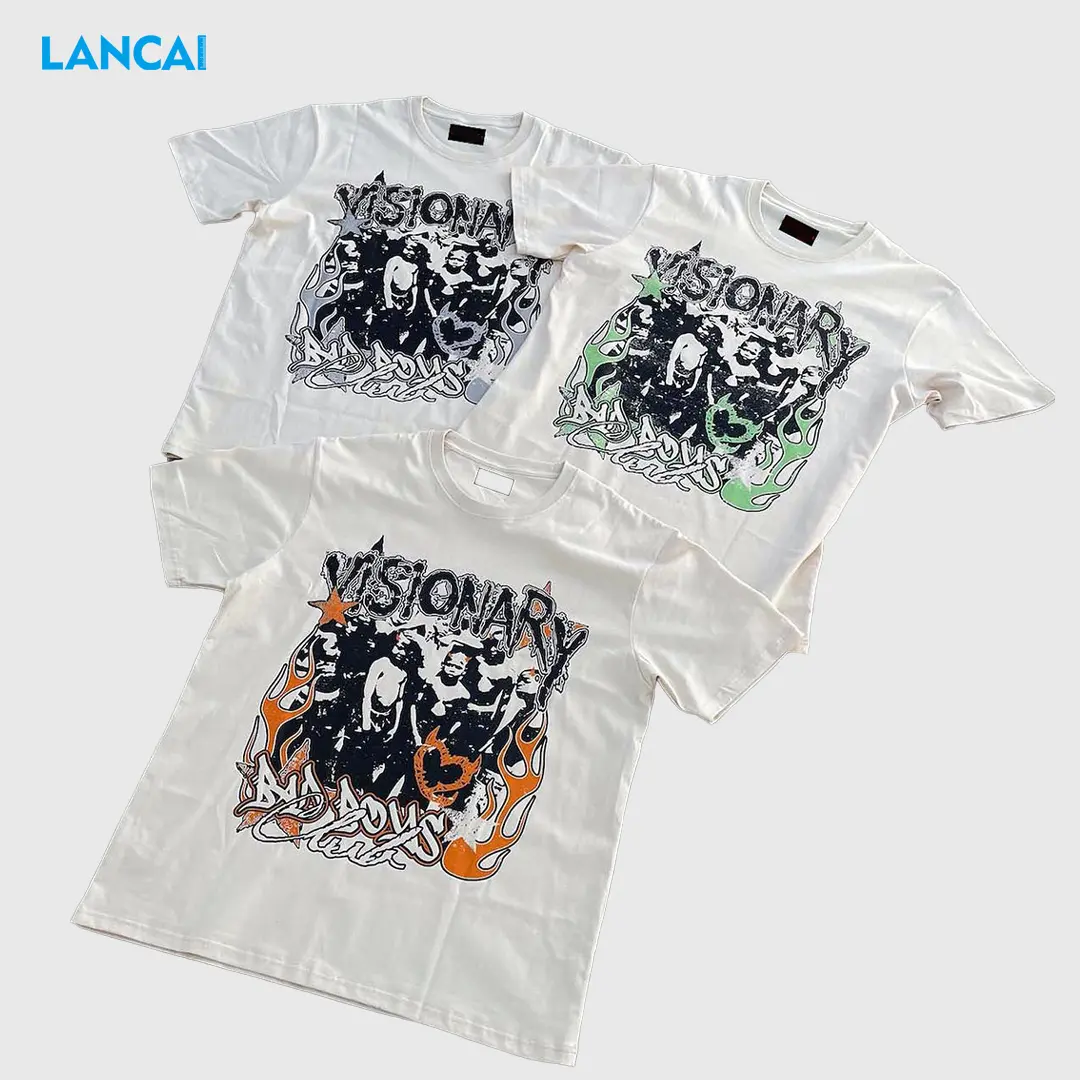 Venta al por mayor High Street Fashion Print Tees Shirt 100% algodón Oversized Vintage Custom Men Clothing