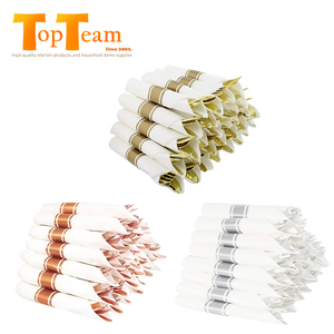 25pcs in a Box Disposable Flatware Plastic Silverware Luxury Gold/rose Disposable Plastic Cutlery Set with Napkin - Product Image 1
