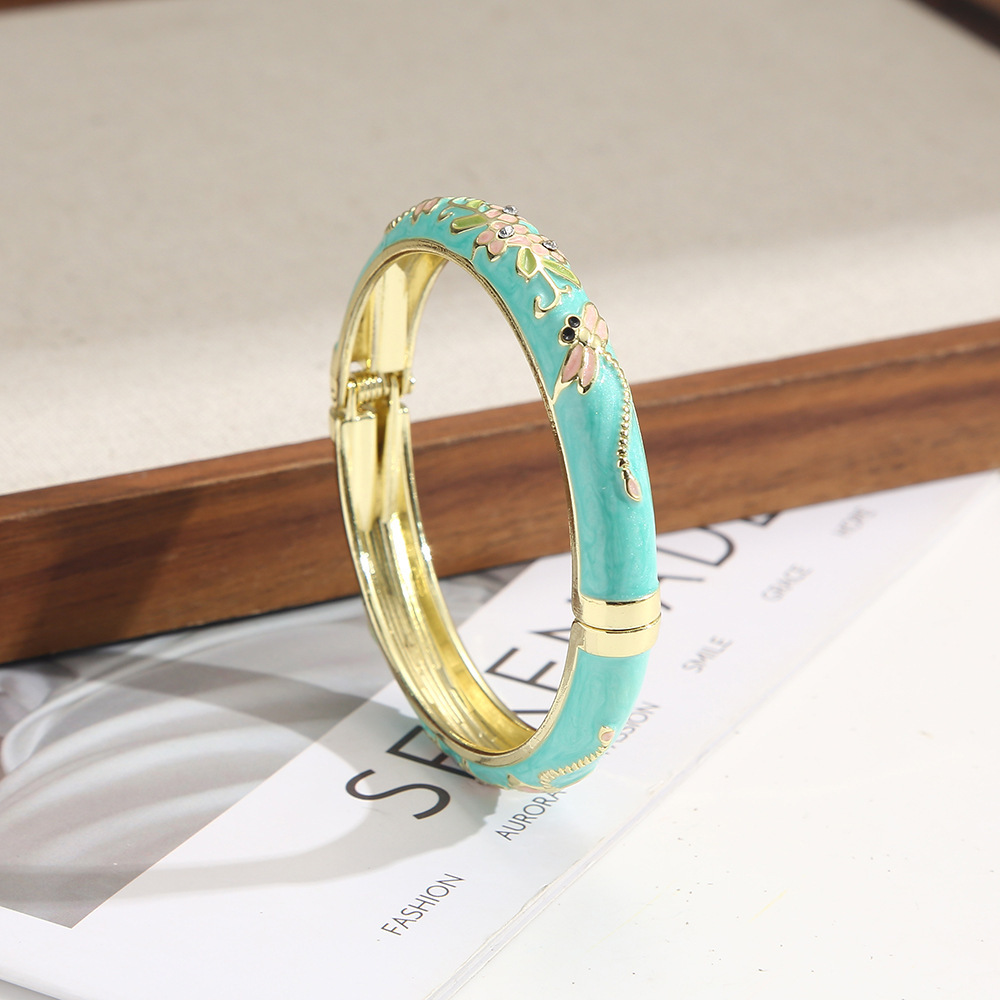 Hd-056 light gold quicksand-emerald green-pink flowers