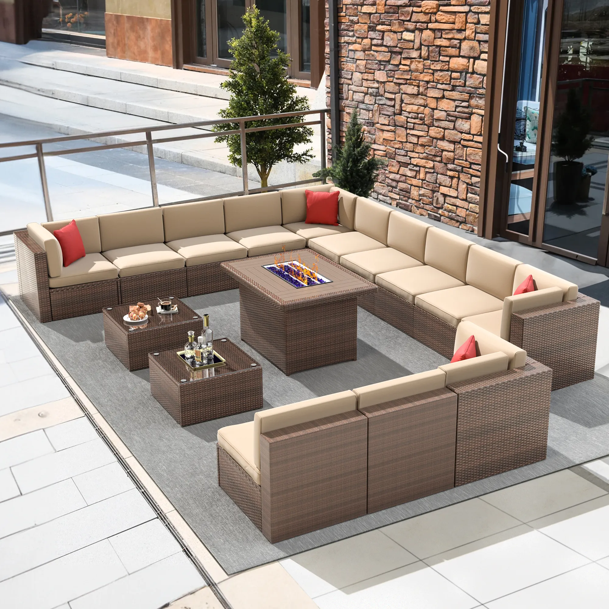 Bahçe mobilyaları modüler kesit açık koltuk takımı 15 adet gri alüminyum Platform salonlar bahçe salon seti