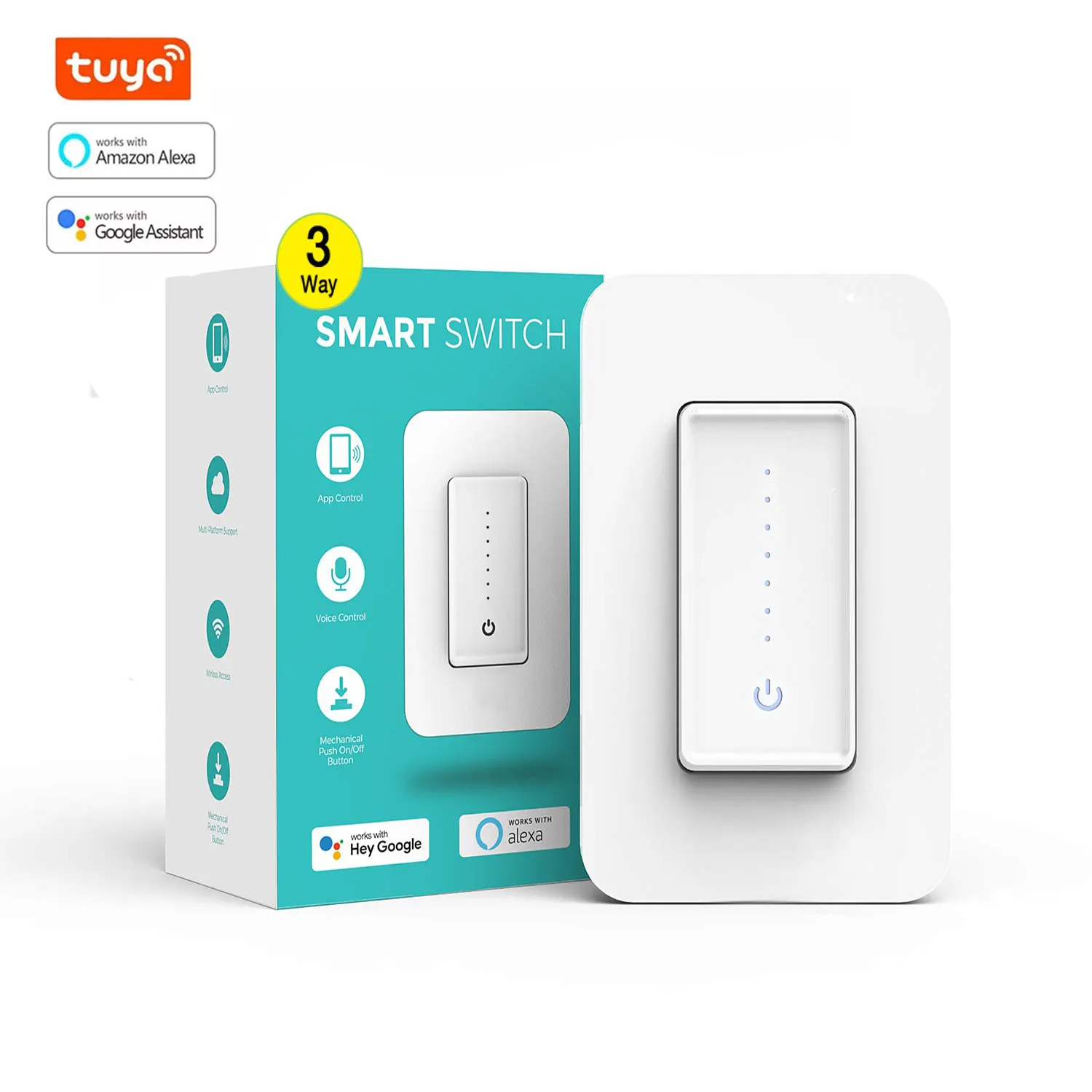 Tuya-interruptor de luz LED inteligente, 3 vías, regulable, wifi, atenuador de pared