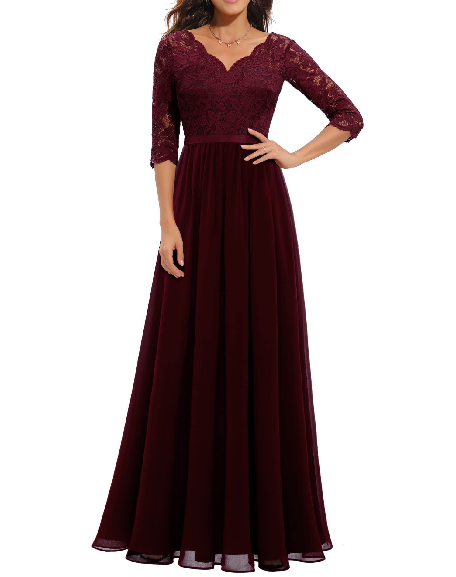 Three-quarter sleeve wine red