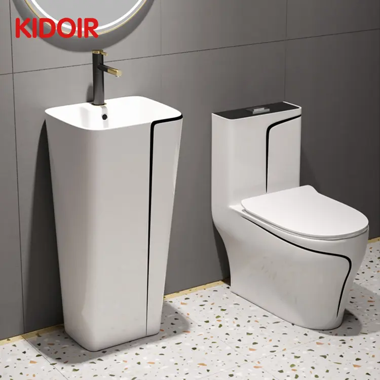 Kidoir vendita calda colorata ceramica Wc nero tazza del Water S bagno Water Closet sifonico pezzo unico Wc con piedistallo lavabo