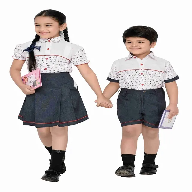 Uniforme escolar de fantasia personalizado, produto meninos & meninas camisa com meia calça e saia