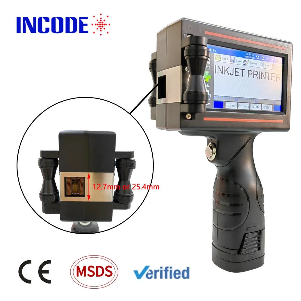 INCODE Mini Tij Handheld 12.7mm Machines Box Printing Machine Ink Jet Printer Expiry Date Coding Inkjet Printer Provided 7.4V