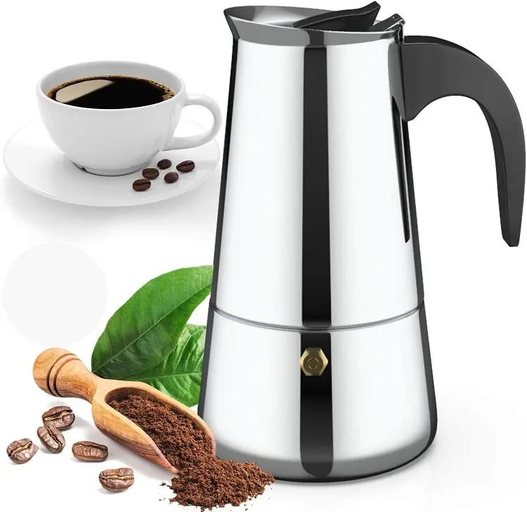 Lussuoso piano cottura in acciaio inossidabile macchina per caffè Espresso macchina per caffè italiana caffettiera 6.8 oz Moka Pot rame cromo