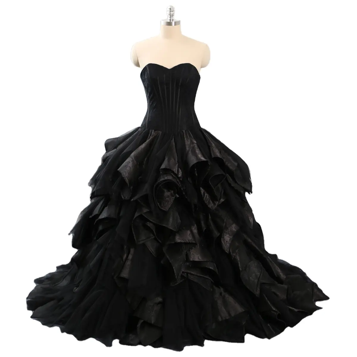 Broderie à volants noirs sur mesure robe de bal grande jupe robe de sirène pour femme