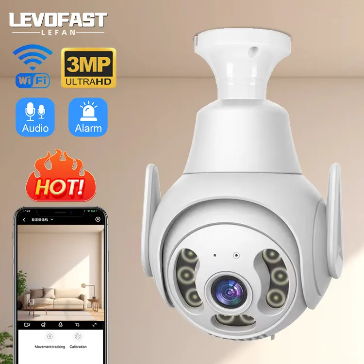 Levofast Beste Mini Wifi Camera Lamp Camera 3mp Mobiele Tracking Full Color Nachtzicht 360 Ptz Gloeilamp Camera