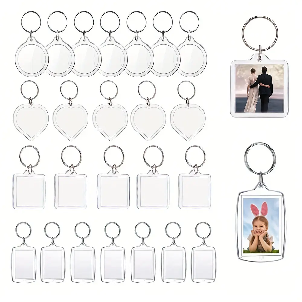 RENHUI Porte-clés rond en plastique avec insert avatar holographique pour mini album Porte-clés Cadre photo acrylique personnalisé Porte-clés porte-clés