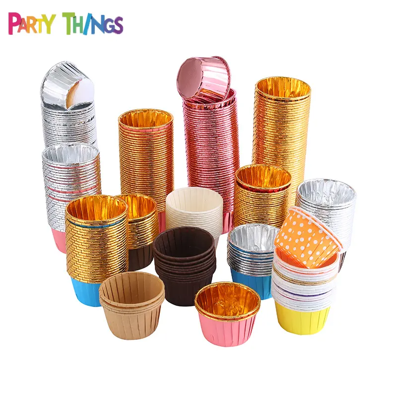 Foil Cupcake Sekali Pakai Muffin Liner Baking Cup Kue Kertas Aluminium Cupcake Holder Puding Cups