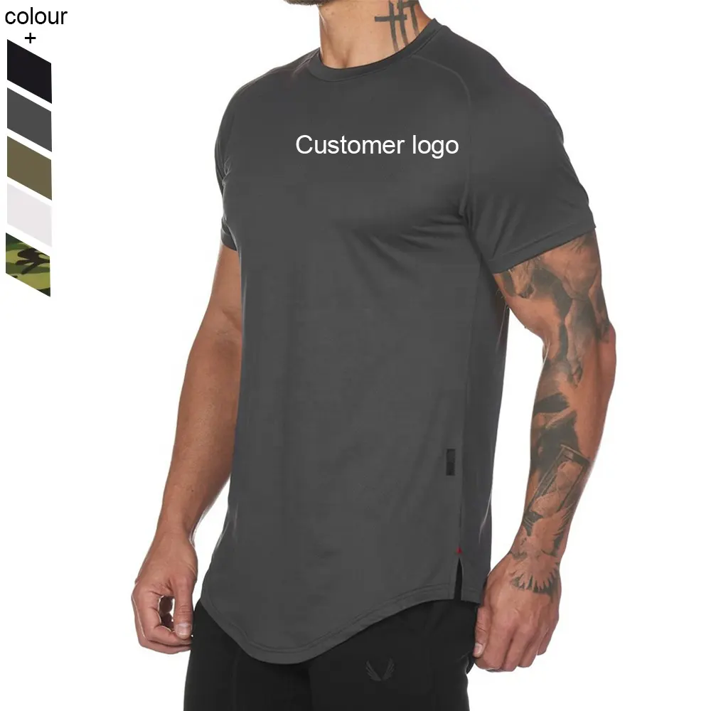 Camiseta esportiva para treino, roupas de academia para academia, camiseta de camo completo e personalizável, com logotipo do cliente