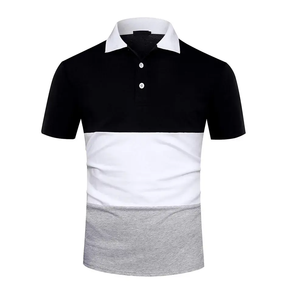 Camisa de polo listrada para golfe, moda masculina, logotipo personalizado, contraste branco e preto