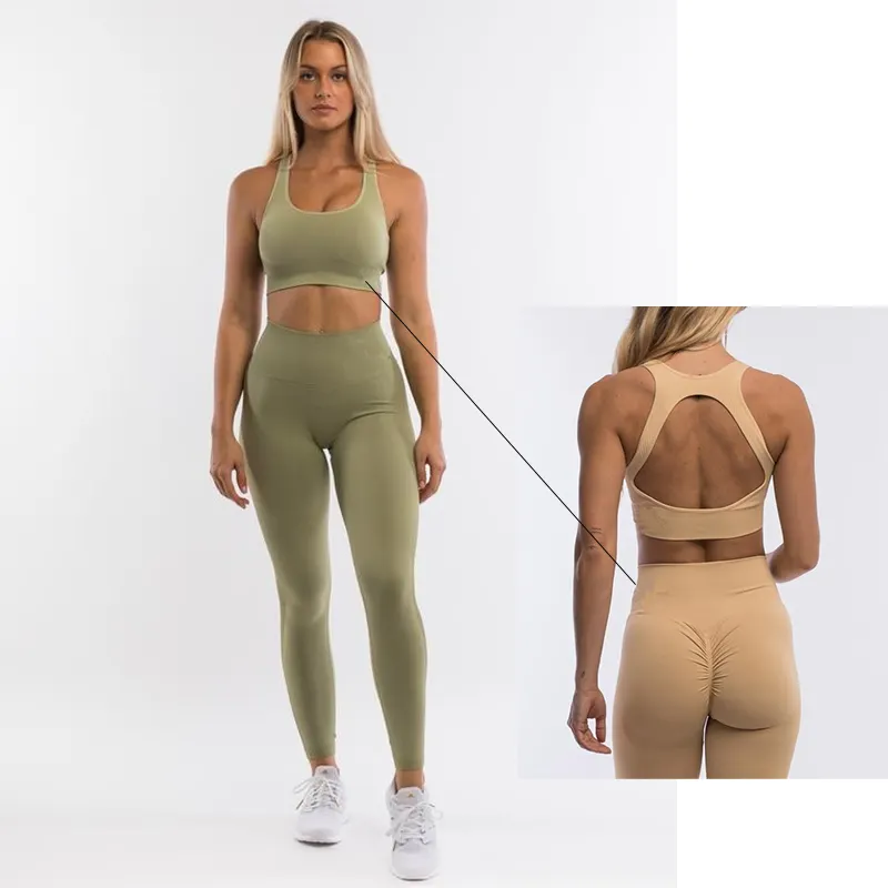 Conjunto de sutiã sexy sem costura, roupas de ginástica femininas para yoga, sem costura, roupas fitness, 2 peças