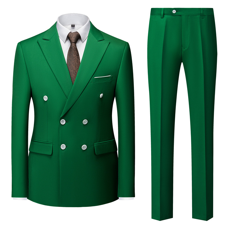 Green 2 piece trousers set gentleman suit