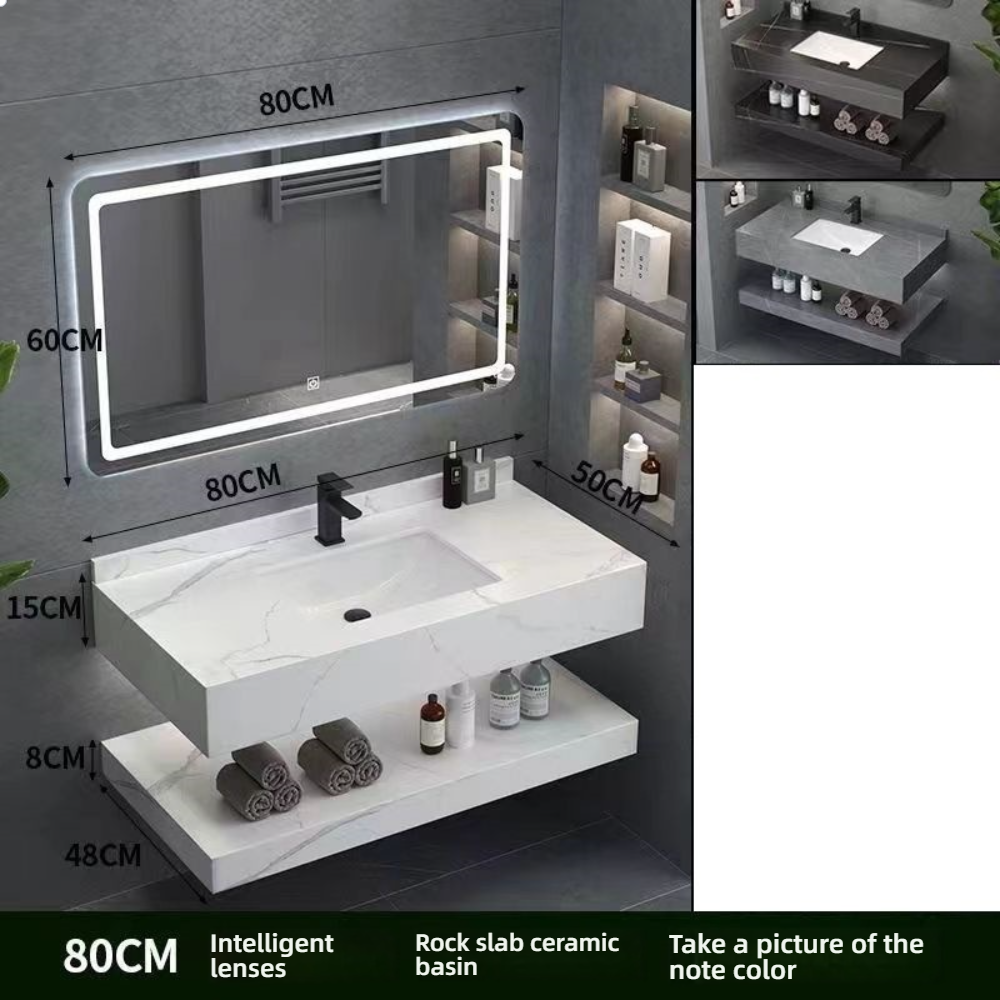 Vasque suspendue double couche 80 cm avec miroir intelligent