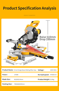 เลื่อยตัดองศาแบบเลื่อนได้1700วัตต์ของ luxter ขนาด210มม. สำหรับอุตสาหกรรม/DIY แท่นเลื่อยไฟฟ้าสำหรับไม้และโลหะ