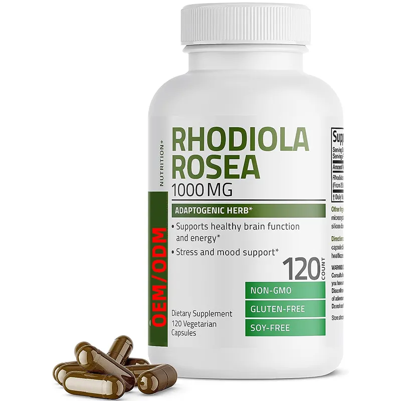 Gdo olmayan Rhodiola Rosea beyin, stres ve ruh hali desteği 1000 120 için vejetaryen kapsüller mg ek adaptojenik bitki