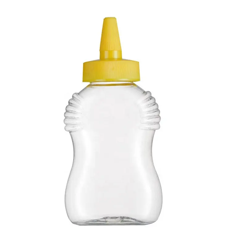 Großhandel benutzer definierte Lebensmittel qualität PET 360ml Honig bär Quetsch flasche Heißer Verkauf transparente Honig verpackungs flaschen mit Verschluss