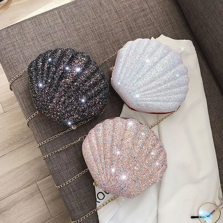 Bolsos de moda, bolsos de mano con diamantes de imitación, bolso de noche con concha brillante, bolso de cadena con lentejuelas PARA CENA DE BODA