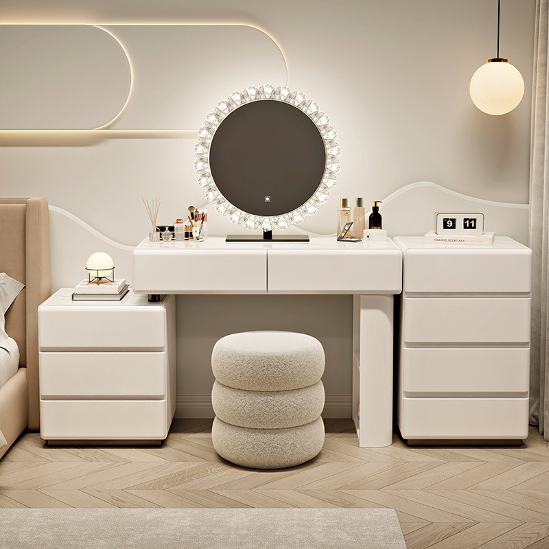 Mesa de 100cm + mueble + mueble 3 cajones + espejo + taburete