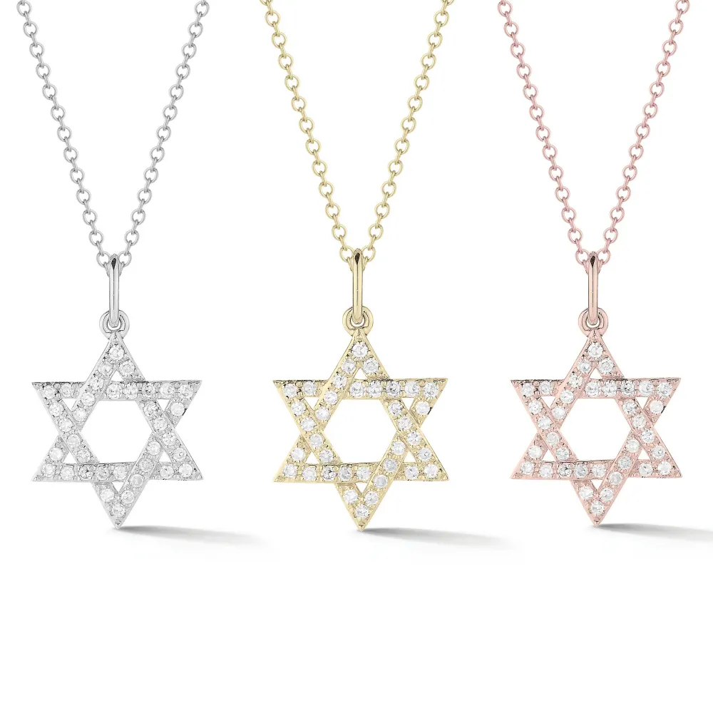 Joyería de Plata de Ley 925, joyería chapada en oro rosa de 14K, colgante de circón Israel, collar de estrella de David