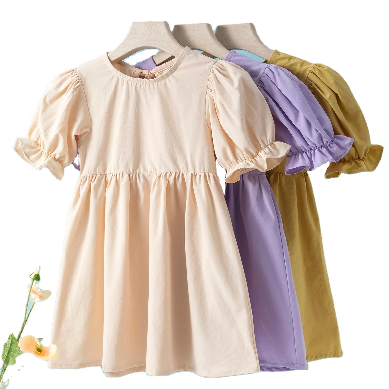 Fábrica al por mayor nuevo vestido de princesa para niñas algodón Lino bebé niños ropa de manga corta vestidos de niña 0-6 verano