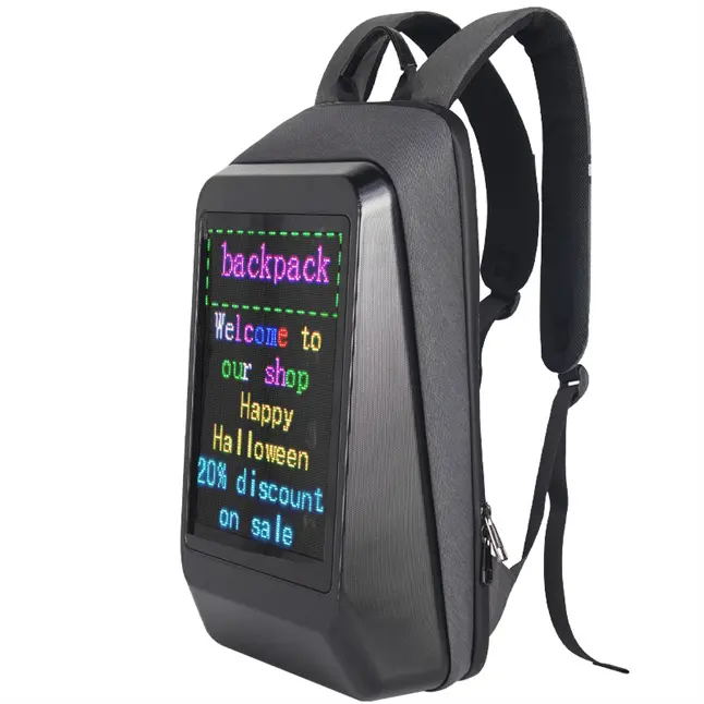 Mochila Led impermeable de carcasa dura en mochila ligera con pantalla LED mochila inteligente con pantalla led