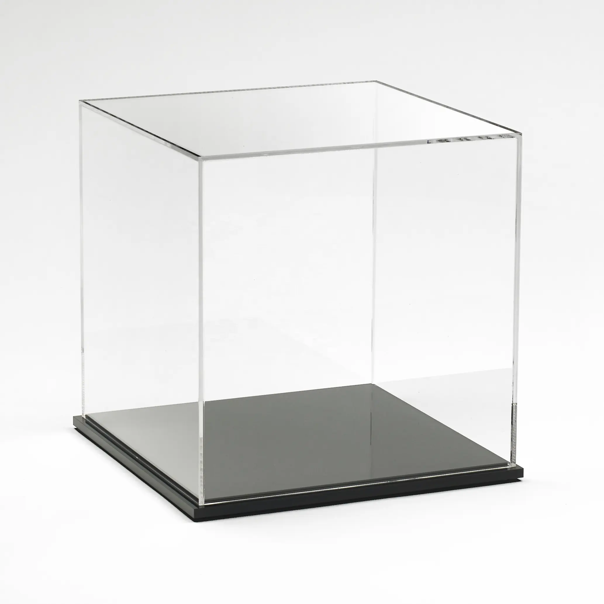 Stofdichte Bescherming Showcase Custom Clear Cube Box Stand Vierkante Acryl Vitrine Met Zwarte Basis