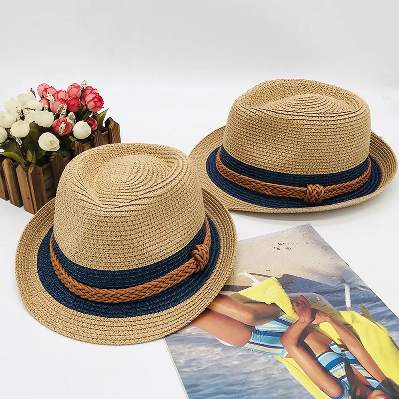 2024 Mini sombrero de copa para hombres y mujeres parasol protección solar playa vacaciones cuerda de cuero inglés Jazz sombrero de paja