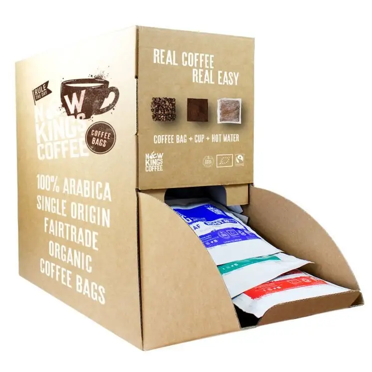 Özelleştirilmiş baskılı kahve çantası gözyaşı dağıtıcı ambalaj çay poşeti karton delikli POP ekran kutusu