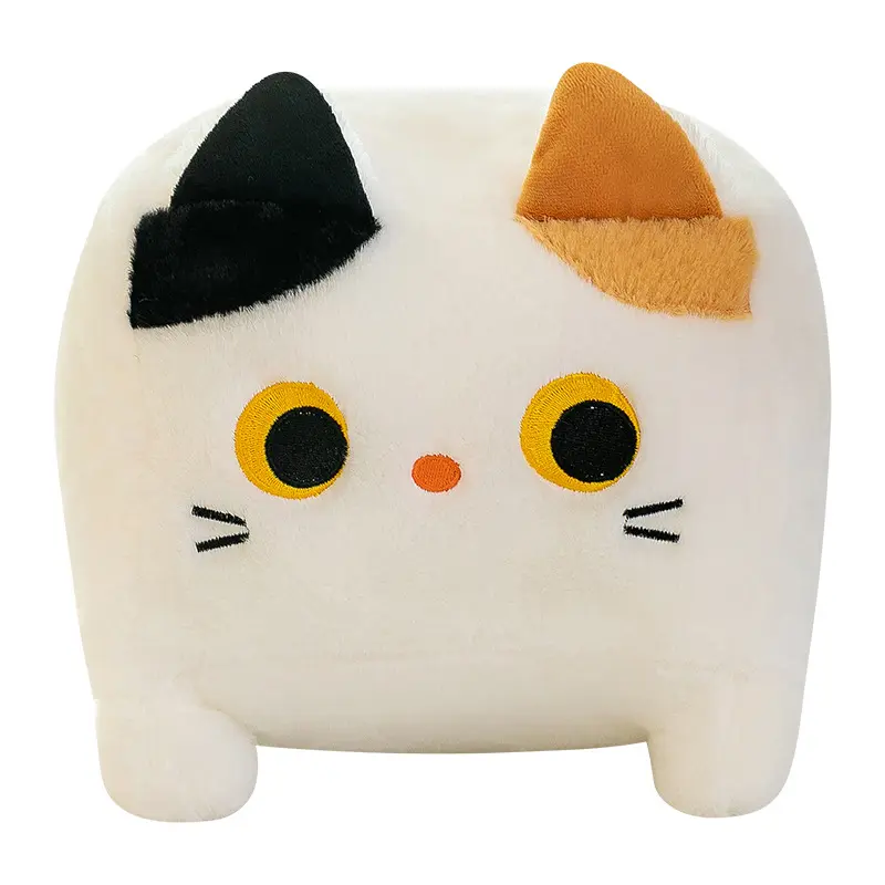 Mainan boneka kucing hitam Anime boneka kucing persegi warna kuning & putih boneka binatang kucing lucu