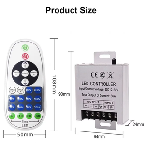 Carcasa de aluminio RF RGB controlador remoto 36A LED atenuador inalámbrico DC 12V 24V Color neón LED 5050 tira de luz Control remoto PWM