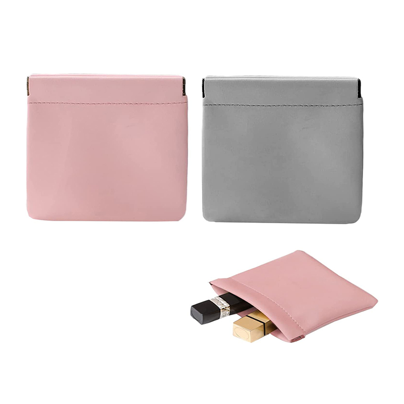 portable storage bags with snap spring automatic close pu leather waterproof mini cosmetic bag custom logo