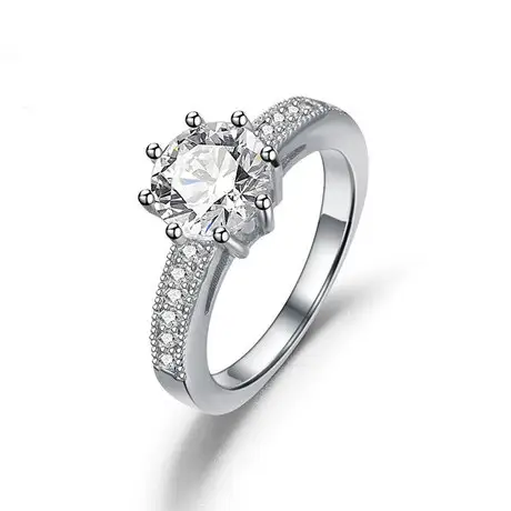 925 스털링 실버 다이아몬드 반지 웨딩 8 발톱 1 캐럿 약혼 반지