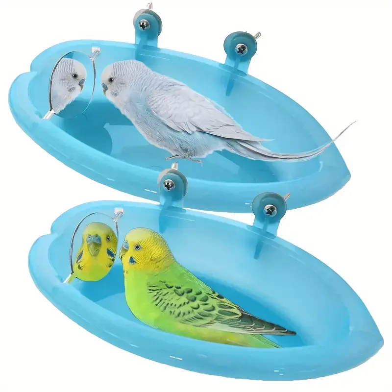 Venta al por mayor portátil de plástico pájaro bañera pájaro ducha bañera con espejo juguetes pájaro Baño