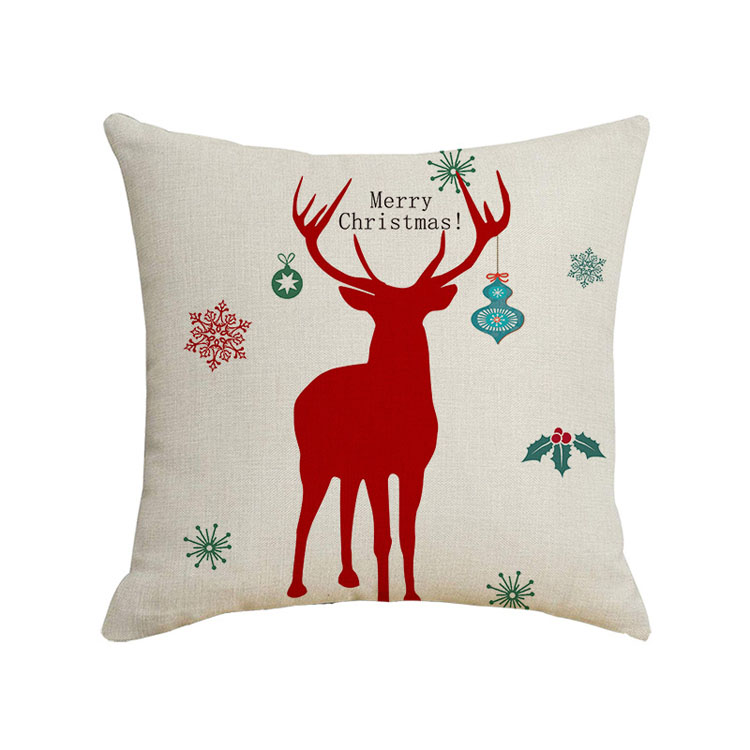 Christmas Snowflake Plaid Letters Deer Print Linen Cushion Cover Wholesale