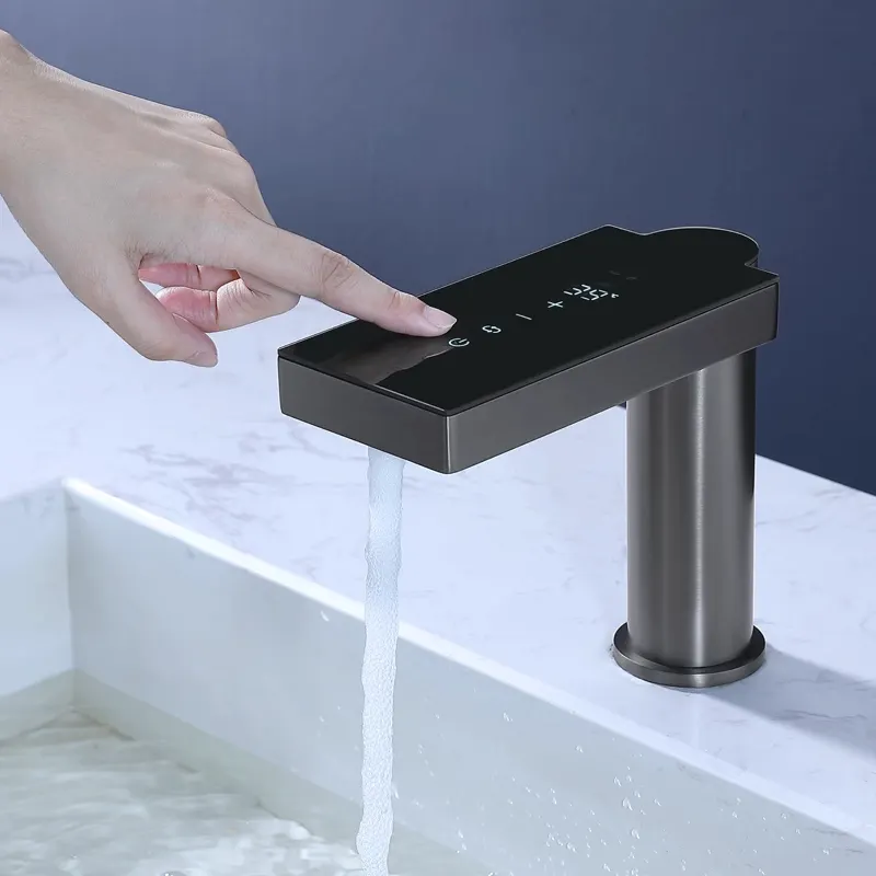 Pantalla LED inteligente automática, pantalla Digital, Sensor de latón frío y caliente, grifo de lavabo de agua, grifo de lavabo de baño sin contacto