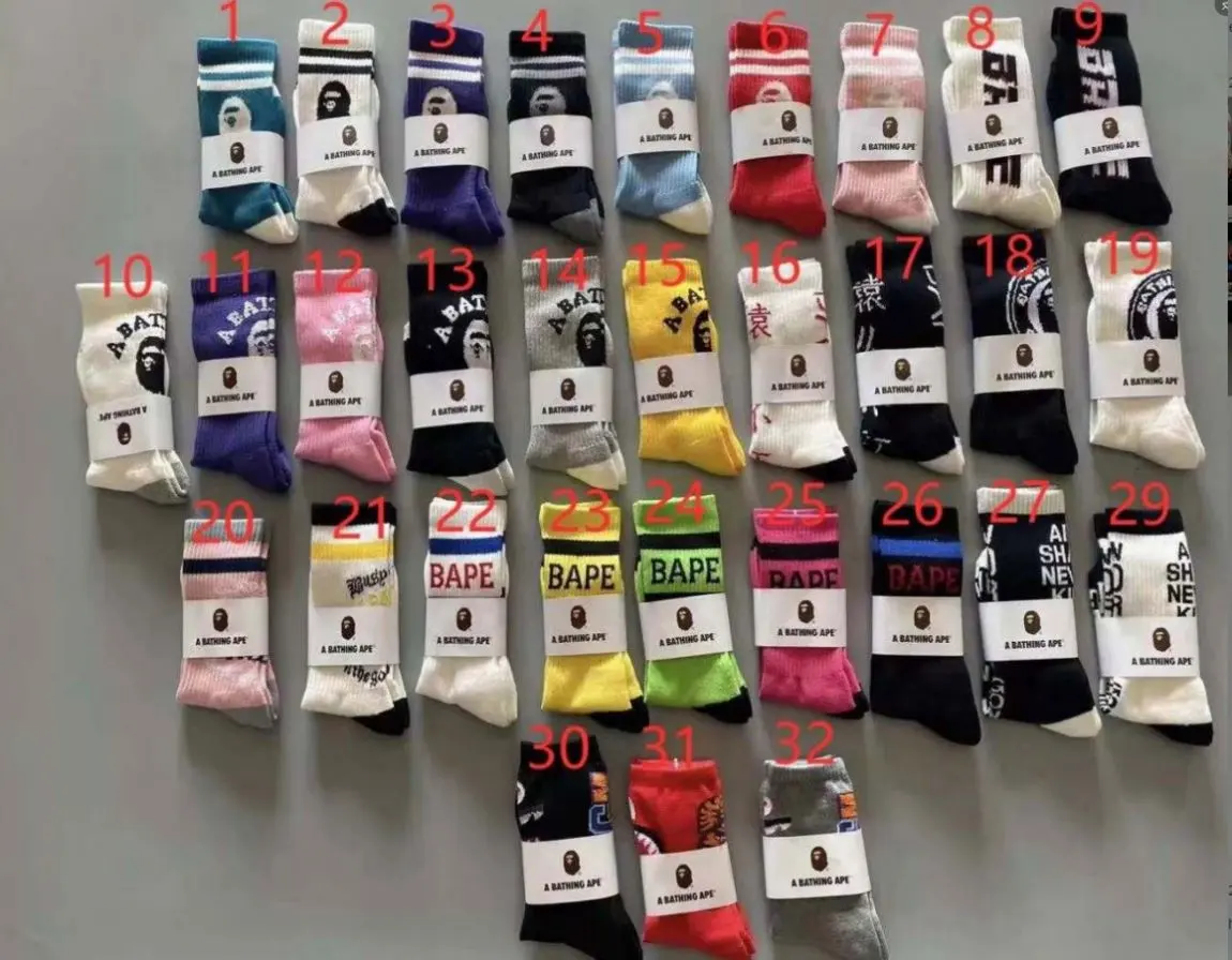 Bapes High Quality sock Basketball skateboard trendy brand bapes shark socks stockings hose for women men unisex teens