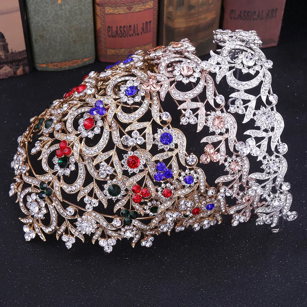 حار بيع الفاخرة زهرة الأميرة تاج الزفاف تاج فخم التيجان الراين تاج مجوهرات الزفاف ZGH1202
