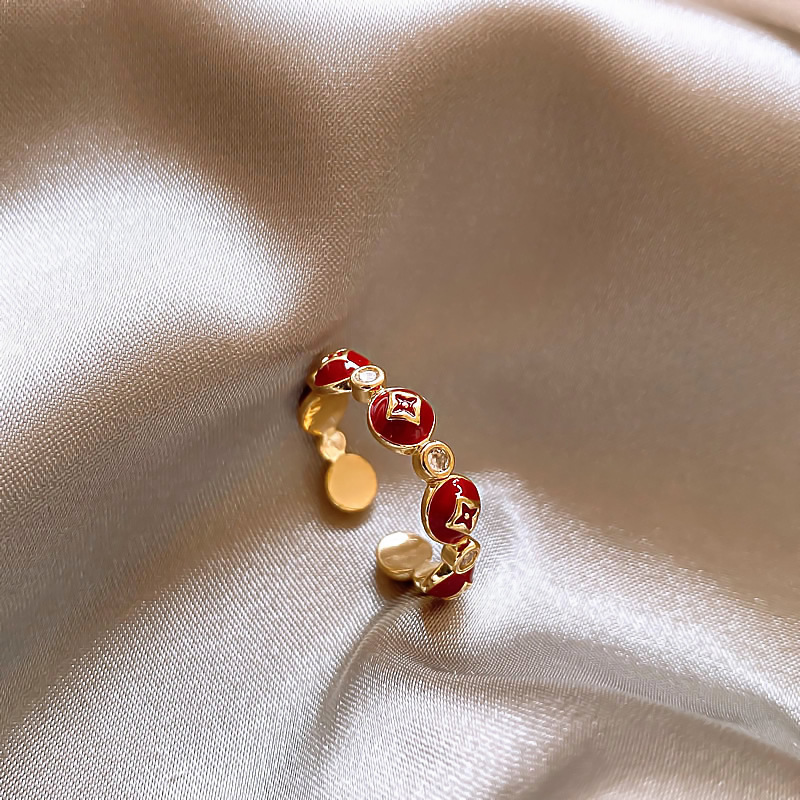 4# Bague Ouverte - Or - Rouge - Ronde