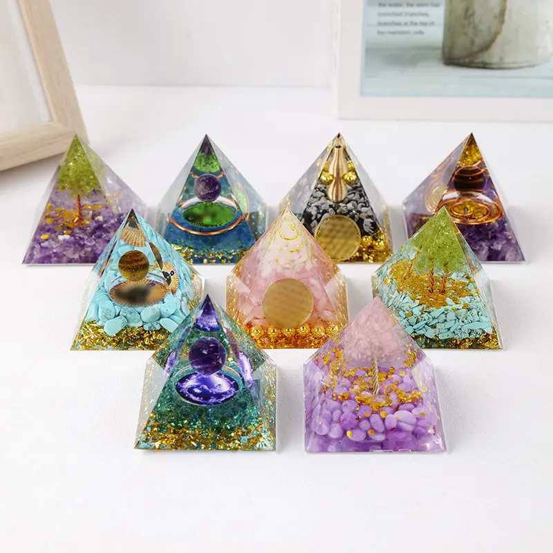 Wholesale handmade amethyst tiger eye energy resin pyramid orgonite crystal pyramid