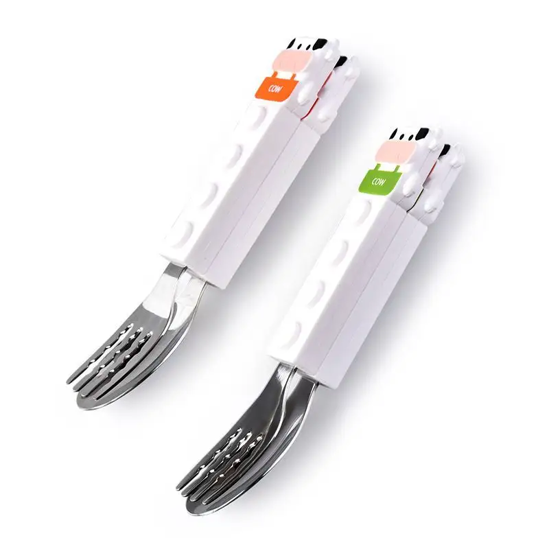 2pcs Building Block Kids Cutlery Sets Spoon Fork and Knife With Silicone Handle Stainless Steel Utensils Flatware