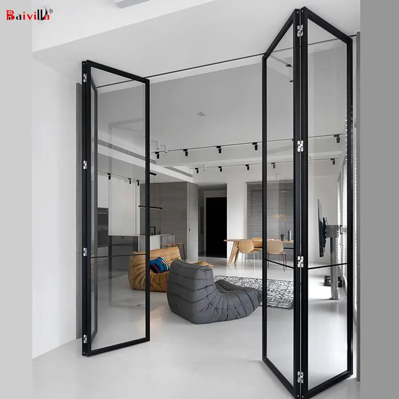 18mm Thickness slim aluminum frame outdoor waterproof double tempered insulated glass folding door