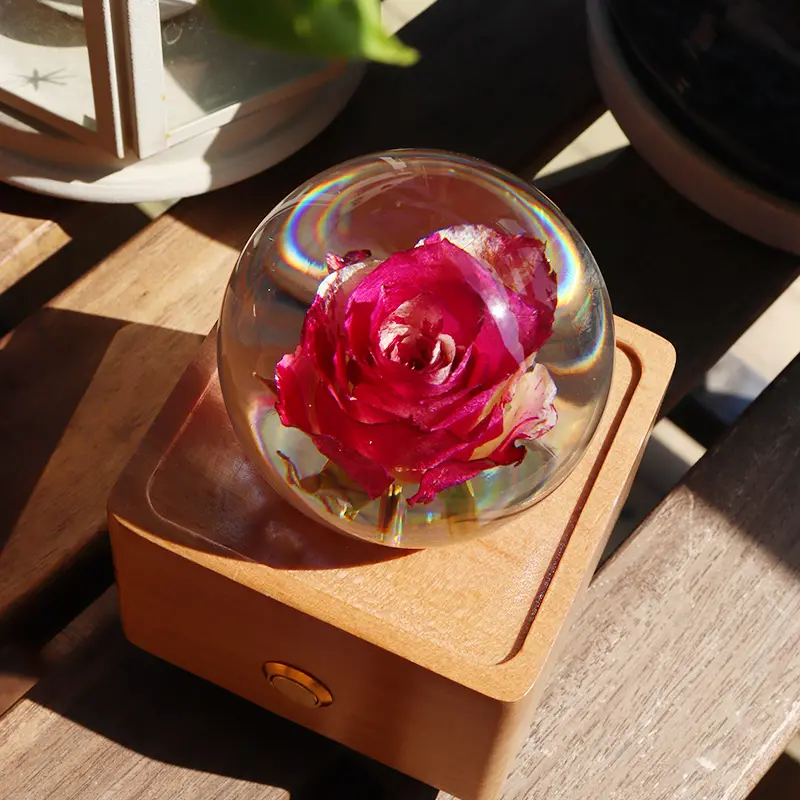 Venda quente tendendo produtos 2024 recém-chegados na Amazon cristal real flor bola alto-falante de alta qualidade com dimmable luz LED