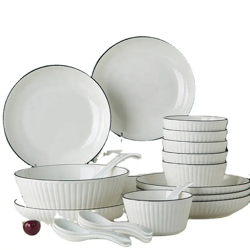Vertikaltes Muster Anti-Rutsch-Lichtigkeit Luxus-Haushalts-Keramik-Tischgeschirr-Set Schüssel-Dish & Teller-Suppenschale Fisch-Dish kostenlose Kombination