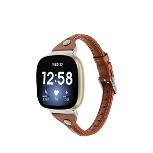 Fitbit Versa 3 Sense经典t形第一层牛皮超薄皮革表带带铆钉智能手镯更换表带 - Product Image 6