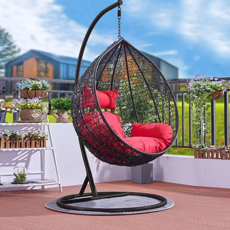 modern outdoor furniture garden hanging rattan swing chair soft wicker patio swings egg chairs