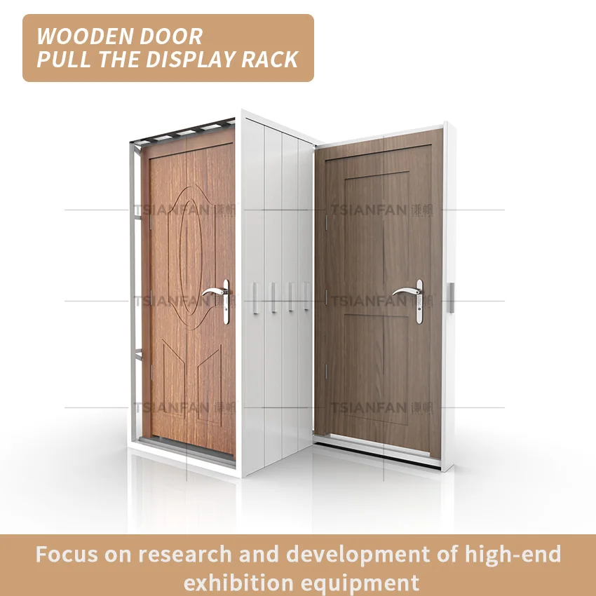 Factory Custom Showroom Modern Wooden Door Stands Pull-Push Style Sliding Doors Sample Frame Wood Door Display Rack Stand